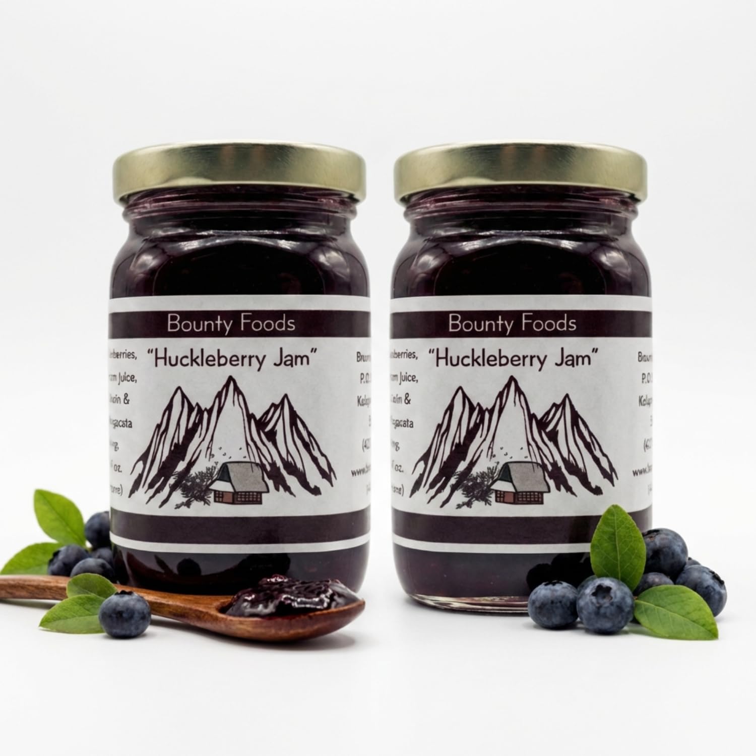 Bounty Foods Huckleberry Jam 2 Pack of 9 oz Jar - Montana Wild Grown Berries for Breakfast, Desserts, Toppings, Pie Fillings