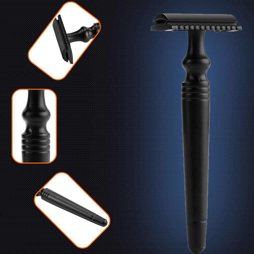 Set da barba, ciotola per sapone a doppia faccia e strumenti per la toelettatura in metallo, con supporto per rasoio e supporto per pennello, 6 pezzi, nero pratico supporto per rasoio