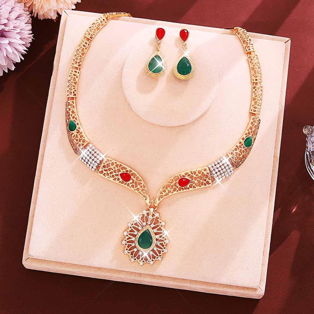 Unicra Gold Indian Jewelry Sets Rhinestone Boho Necklace Earrings Set Diamond Prom Costume Jewelry Set for Women and Brides - Image 6
