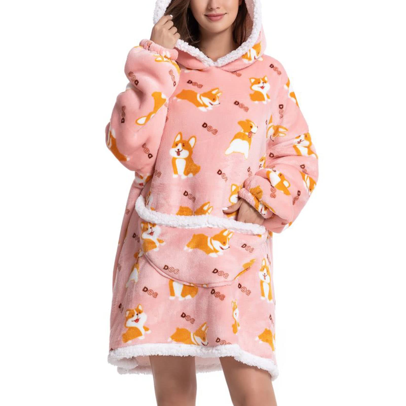 Flannel Blanket Hoodie Loose Over d Cute Print Big Blanket Hoodie All Stylish for Indoor Average for Adults, One Size