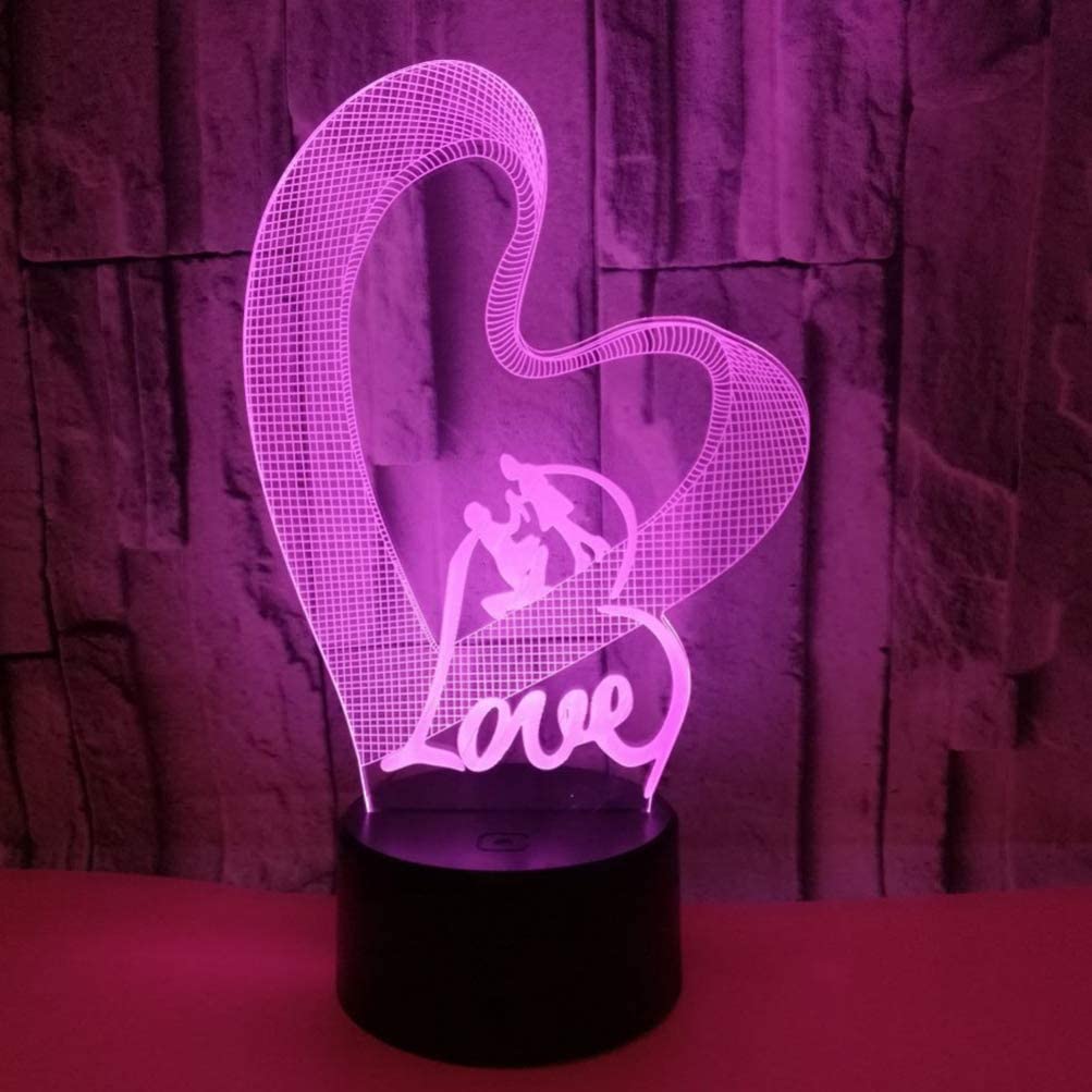 althiqahkey Love Gift 3D Night Light with 7 Colors Changing, USB Touch Switch Night Light Acrylic Heart Shape Bedside Light for Valentines Day Party Bedroom Home