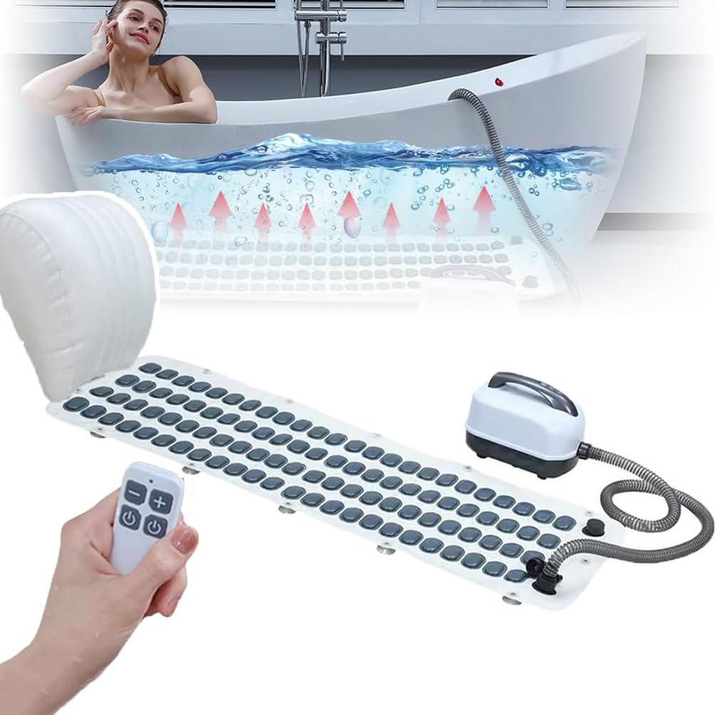 Eiwitany Home Surfing Massage Bath Mat,Spa Bubble Massager with Inflatable Pillow & Remote Control, Bubble Bath Machine for Relieving Muscle Tension