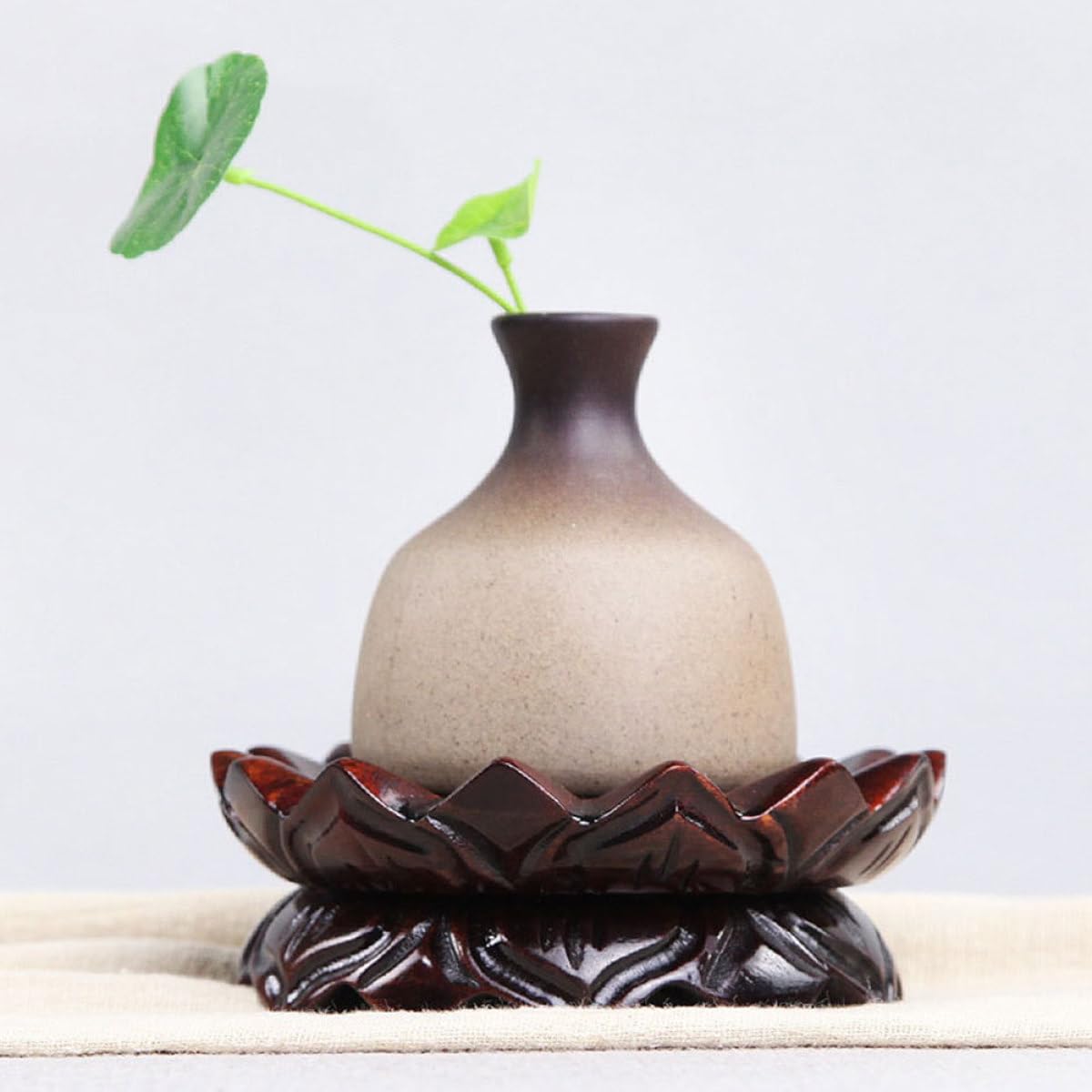 Holz Sockel Lotusförmiger Vasenständer 11x4,5cm für Räucherstäbchen und Kleine Pflanzen Robuster Handpolierter Halter für Bonsai Statuen und Deko