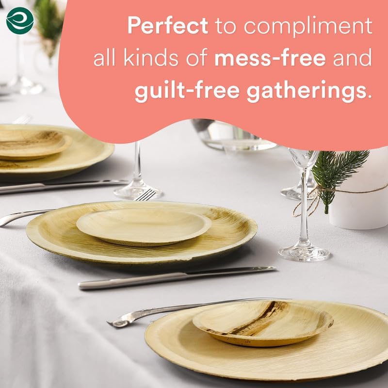 Image of ECO SOUL [12 inch, 10-Pack Areca Palm Leaf Round Plates | Disposable Eco-Friendly Biodegradable Like Bamboo Wood Plates | Party, Wedding, Event Plates (30 cm)