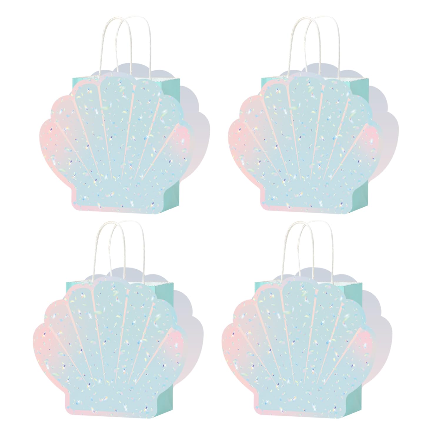 12 Pcs DIY Mermaid Them Party Favor Bags with Holographic Sea Shell Shaped Paper Cards for Under the Sea Ocean Mermaid Theme Birthday Party Supplies