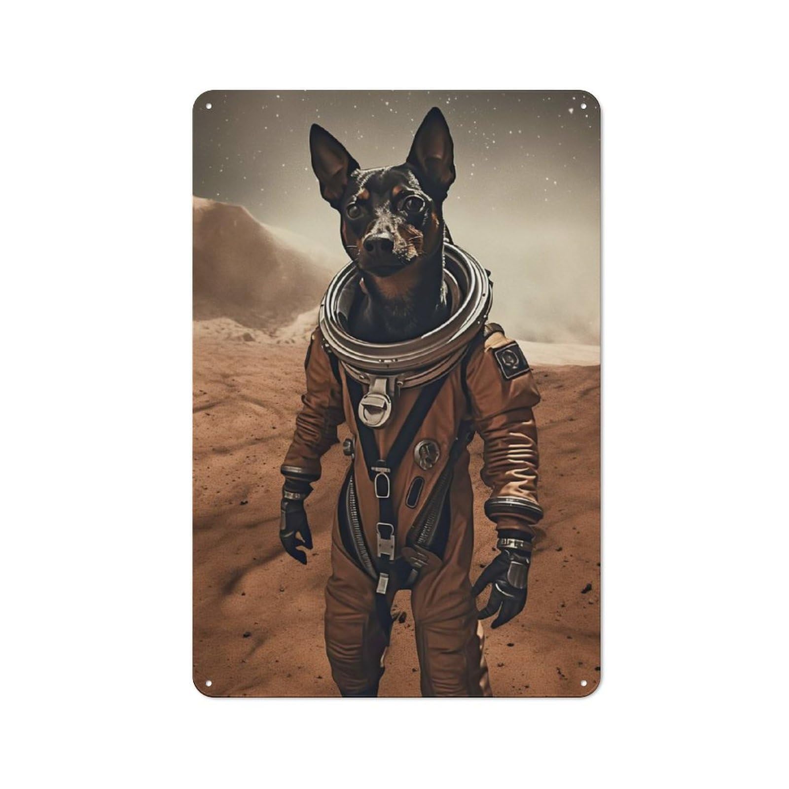 Classic Metal Plaque 30x20cm Featuring Miniature Pinscher On Mars, Bistro Wall Plaque for Kitchen, Cafe, Pantry Or Dining Room