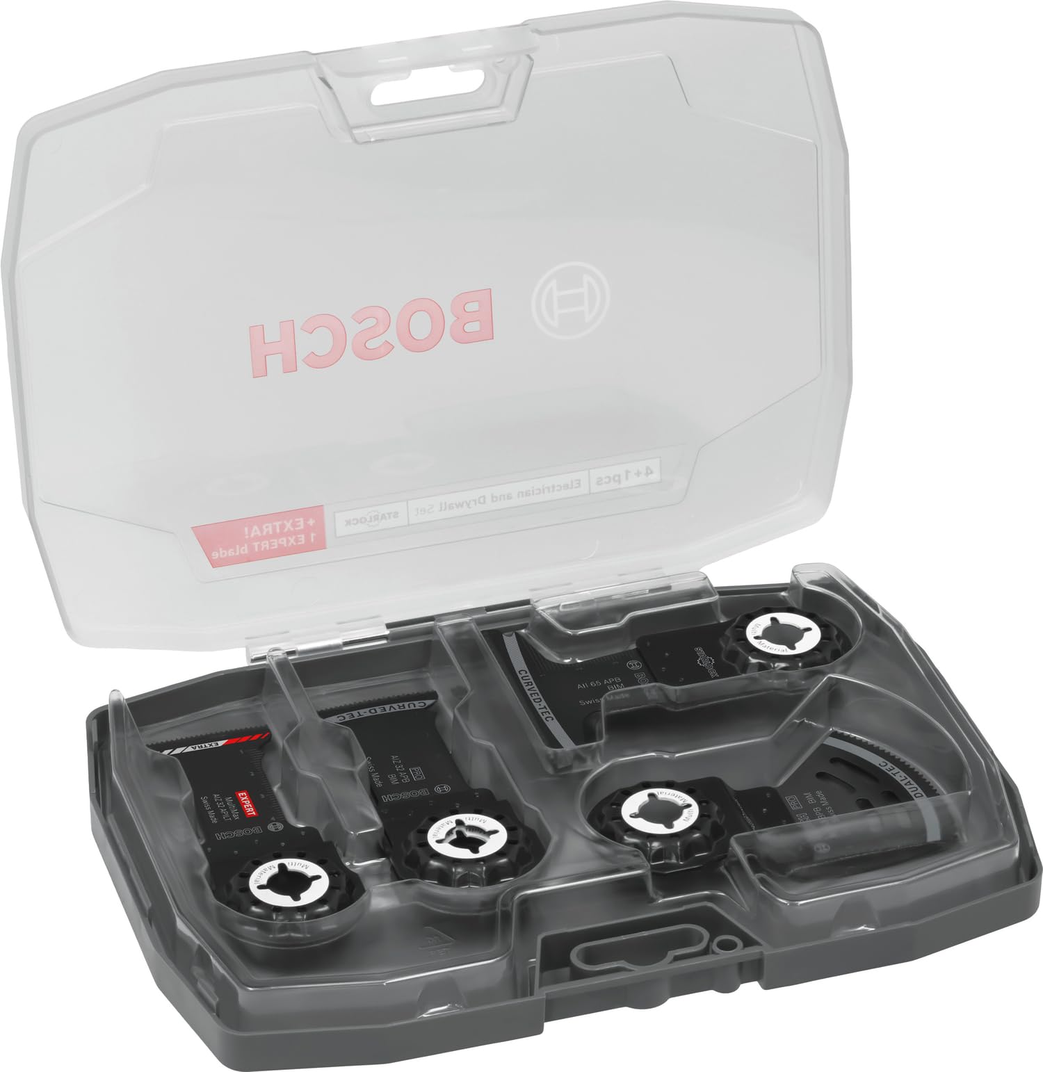 Bosch 5x Elektriker und Trockenbauer Set, 5-tlg. (für Holz mit Nägeln, Faserkunststoffe GFK, CFK, 200 x 120 mm, Professional Zubehör Multifunktionswerkzeug)