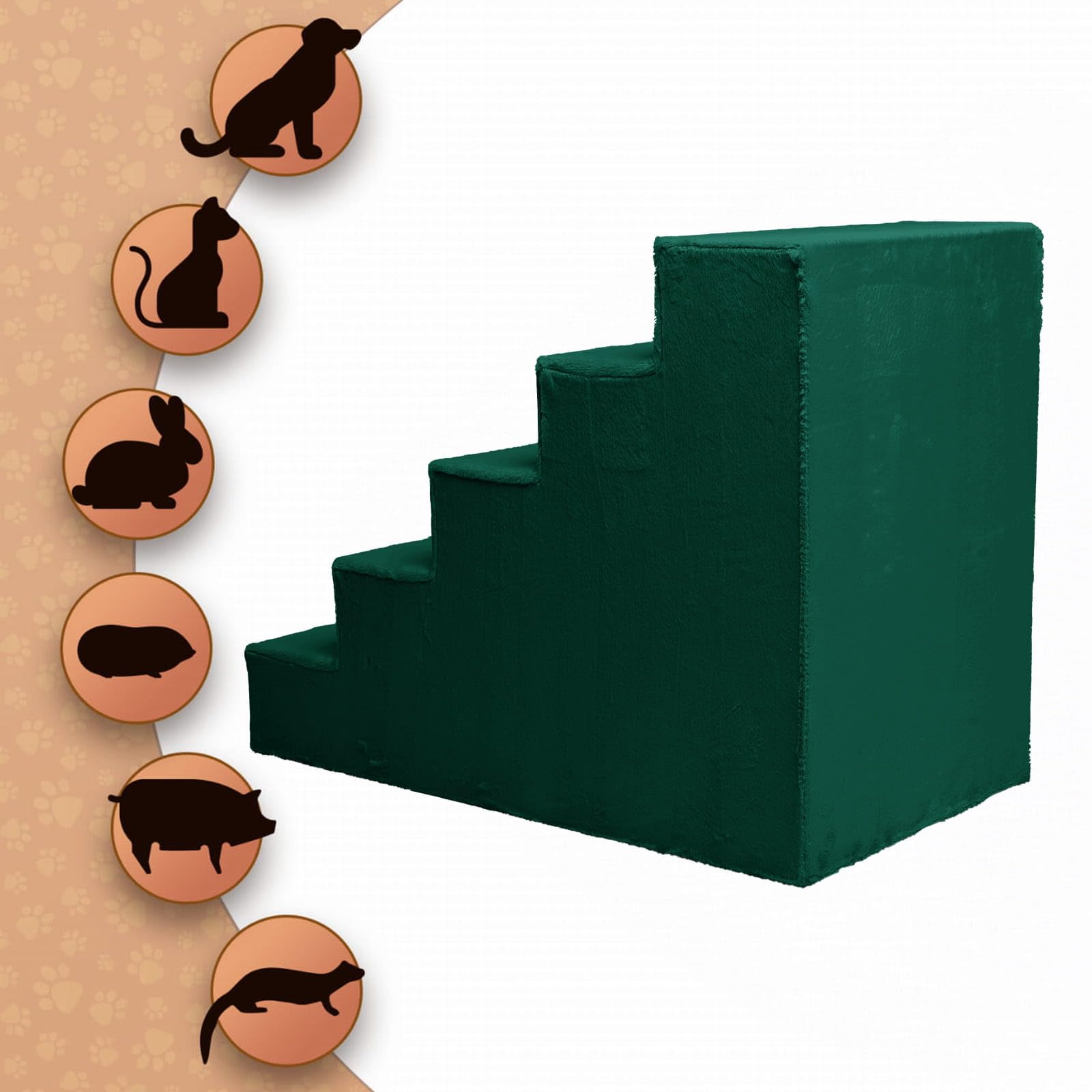 MG Design Scaletta per Cani 5 Gradini in Verde – telaio in legno stabile, salita delicata per divano e letto, leggera e facile da spostare, per cani e gatti