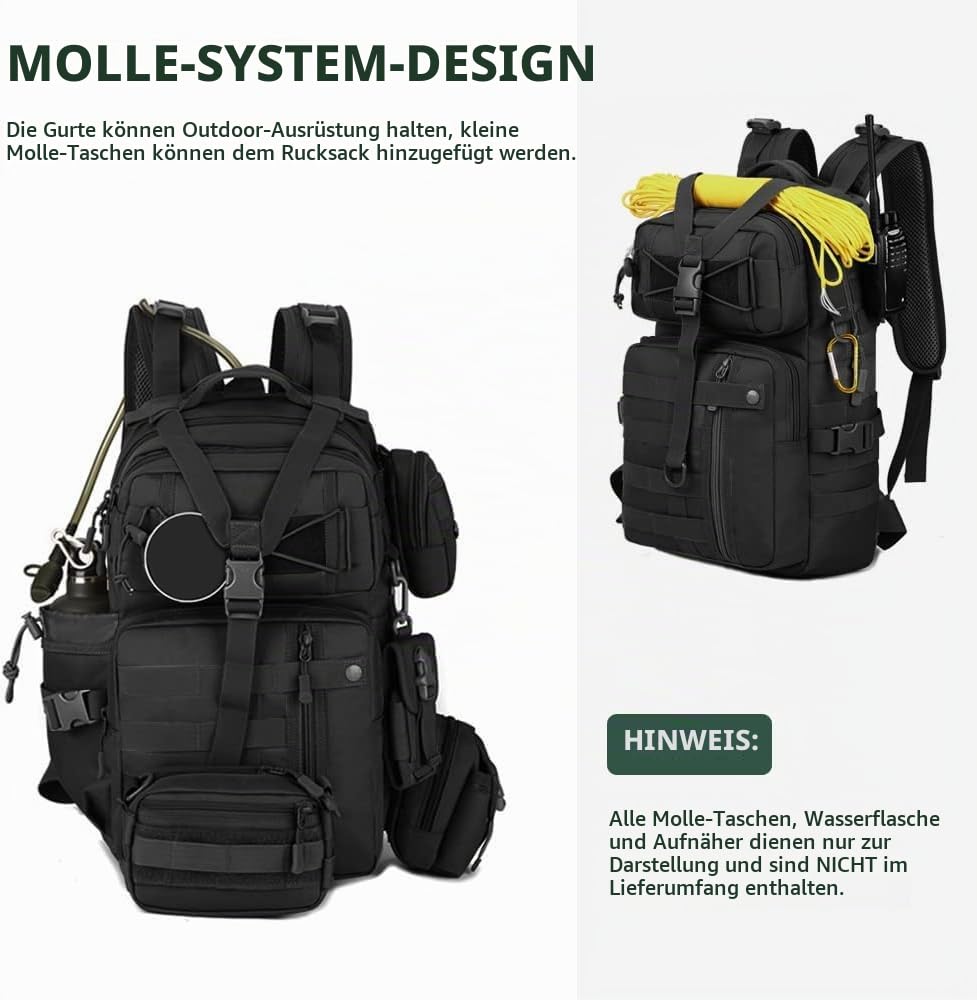 HUNTVP Militär Rucksack 30L Wanderrucksack 30L Bundeswehr Rucksack Taktischer Rucksack Wasserdicht Daypack Molle Tagesrucksack für Herren Damen Sport Reise Outdoor Camping Wandern