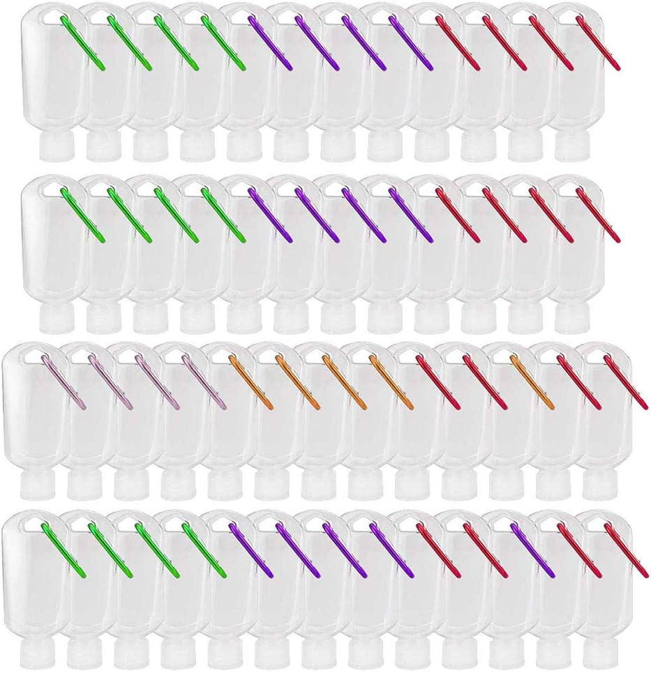 MuchoWow 50 Pack Travel Plastic Clear Keychain Bottles,2 oz Leakproof Refillable Empty Bottles Portable Liquid Squeeze Container Flip Cap (50PC)