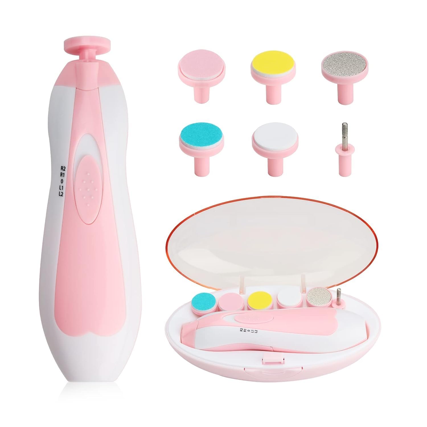 SMARZEC Electric Baby Nail File Set | Infant-Safe Nail Trimmer with 6 Grinding Heads | Baby Nail Clippers with LED Illumination | Electric Nail Trimmer for Newborns (Pink)-image-12