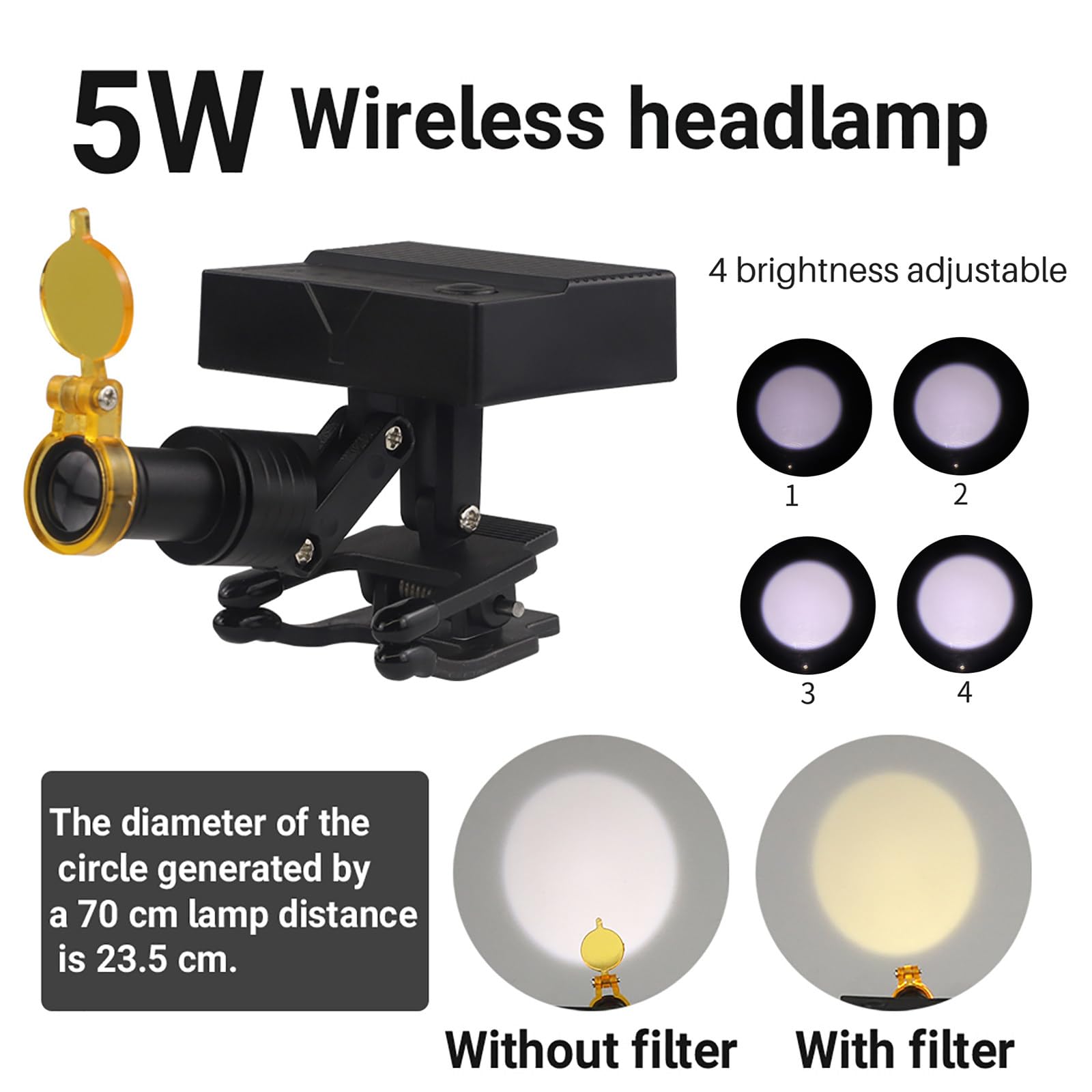 Lupa Binocular Dental, Lupa De Laboratorio De 2,5X/3,5X, con Linterna Frontal Led Estéreo De 5W, Distancia De Trabajo De 320-420mm, 4 Niveles De Brillo Ajustable Silver-3.5X