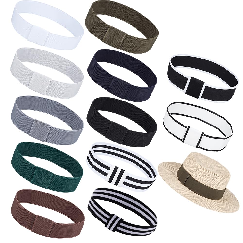 OLYCRAFT 12 Colors Bowknot Tie Stretchable Hat Band 55cm Bowknot Polyester Elastic Hats Bands 38-39mm Wide Stretchable Hat Band Hats Bands for Women Men Cowboy Straw Accessories