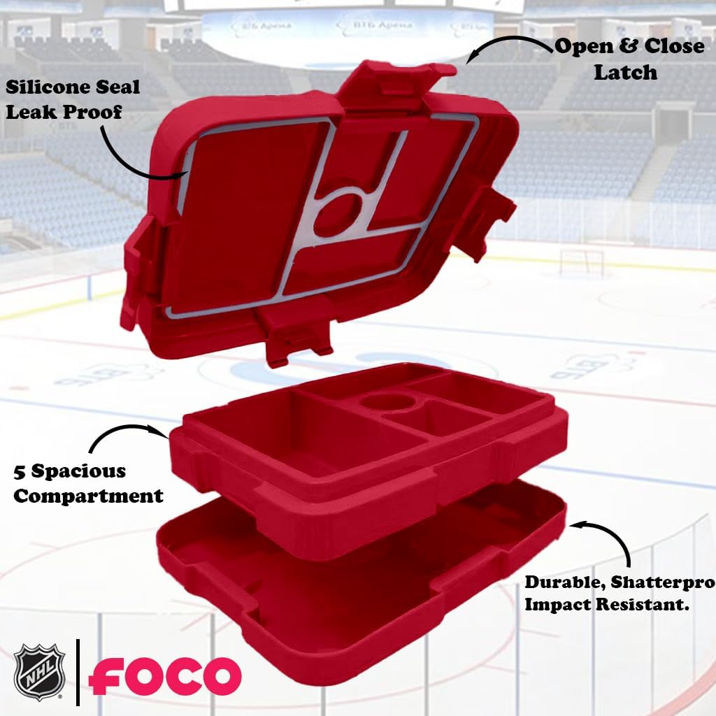 FOCO NHL Unisex-Adult Officially Licensed Team Color Stripe Primary Logo Hockey Leak Proof 5 Compartment Bento Lunch Box - New Jersey Devils - Image 6
