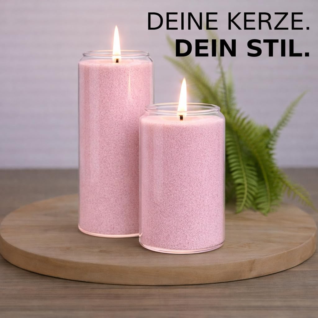 NaDeco Kerzensand mit Duft Rose 450 g, 4 Dochte, Kerzenwachs-Granulat Set