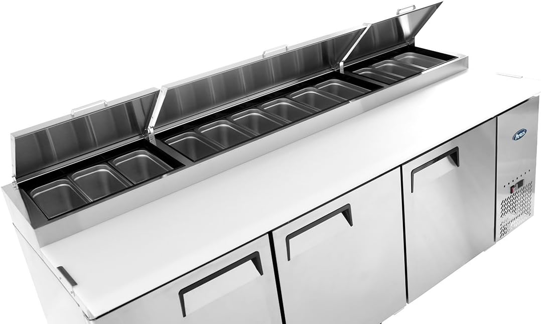 Atosa MPF8203 93" Pizza Prep Table Three Door Refrigerator 2 Year PARTS + LABOR / 5 Year Compressor WARRANTY