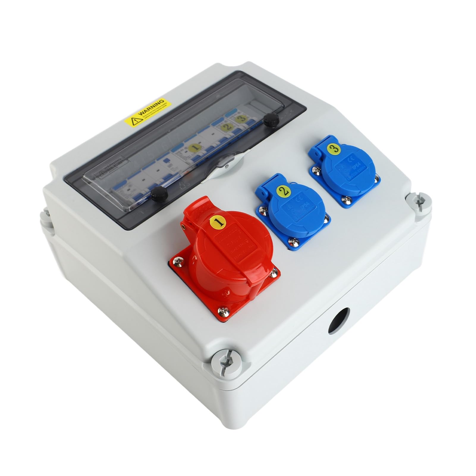 Aramox Caja de Enchufes Industriales Caja de Distribución Eléctrica ABS de 2 Núcleos de 220 A 250 V y 5 Núcleos de 380 A 415 V 16 A con Disyuntor para Uso Industrial en Exteriores