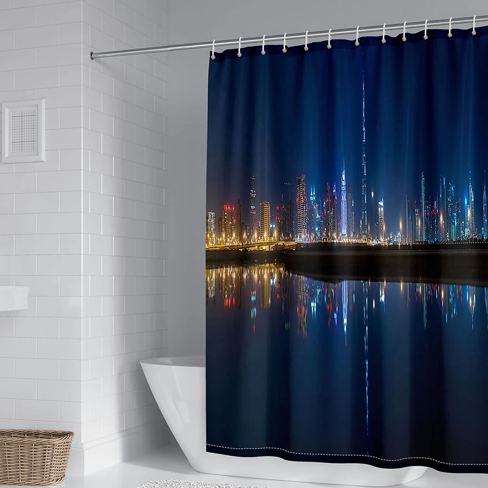 Rideau de douche anti moisissure polyester 165x180 cm ville de nuit KnSam