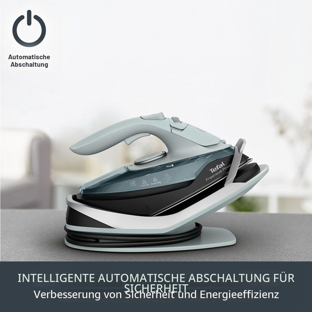 Tefal Freemove Power FV6672G0 Dampfbügeleisen, kabellos, 2600 W, 40 g/min kontinuierlicher Dampf, 220 g, 11 Sekunden Aufladung, leicht, 960 g, Keramiksohle, automatische Abschaltung, auslaufsicher