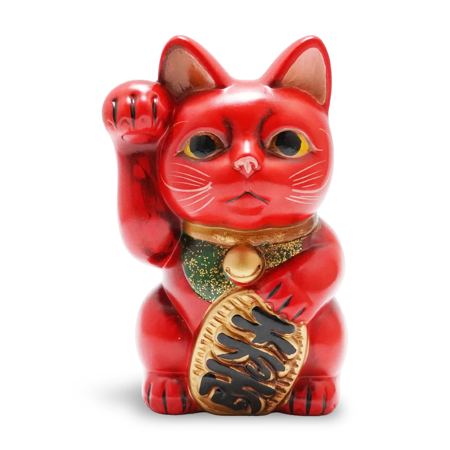 Seto-yaki Maneki Neko Piggy Bank, 6.3 inches, Hand-Painted Japanese Lucky Cat Figurine, Ceramic Money Bank for Home Decor, Fortune and Prosperity Talisman (Red)