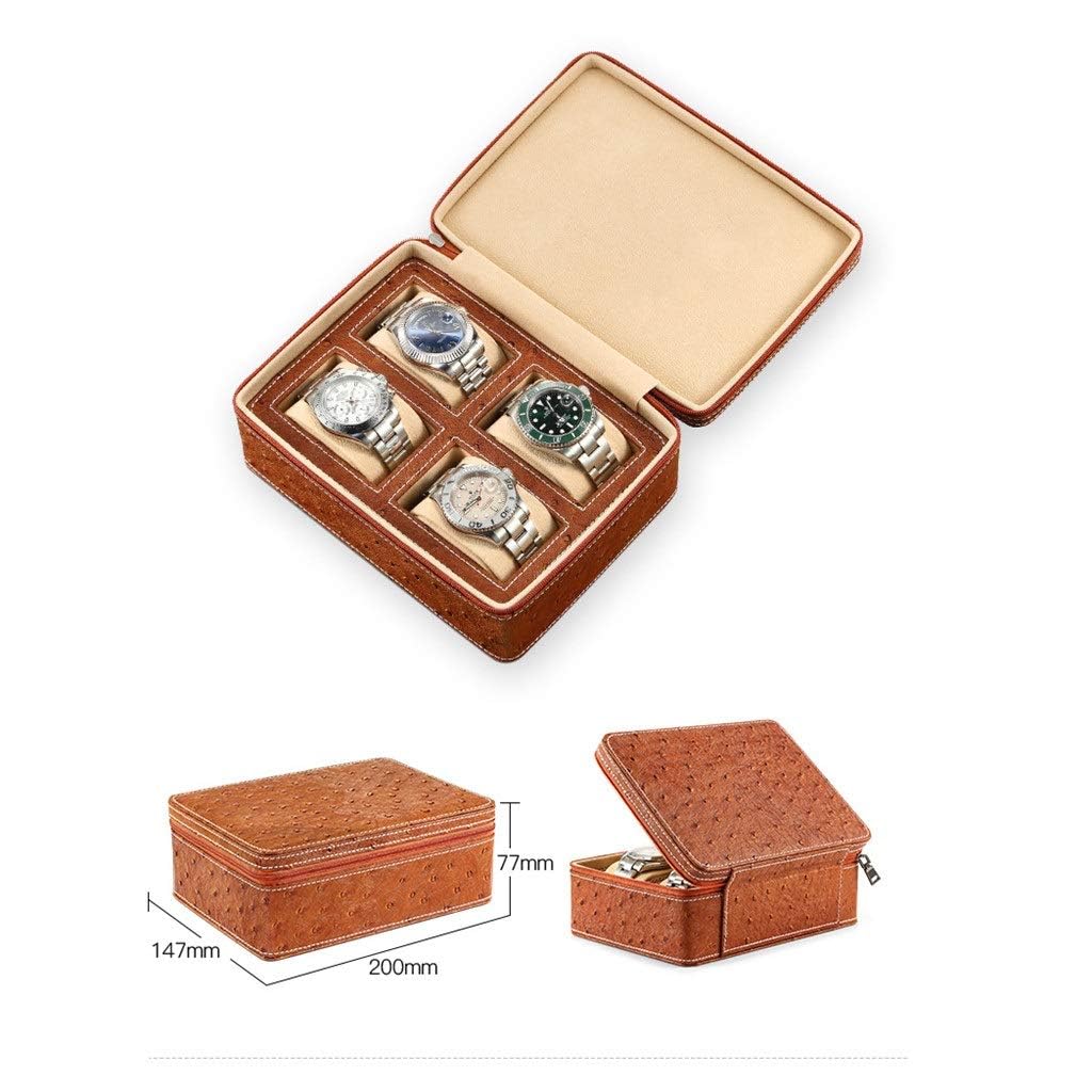 Caja De Reloj De Cuero PU con 4 Rejillas, Organizador De Relojes, Almacenamiento De Relojes, Estuche De Exposición, Bandeja con Cremallera, Estuche Colector De Relojes De Viaje
