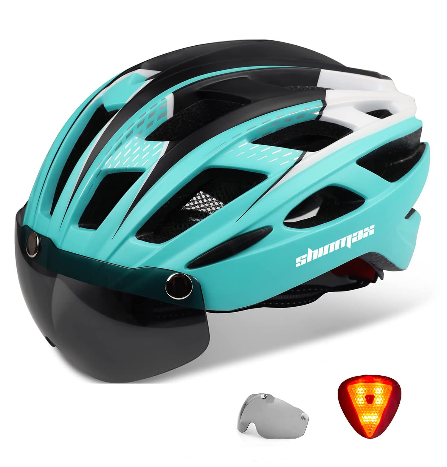 Shinmax Fahrradhelm mit LED-Beleuchtung, Fahrradhelm mit Sicherheitsbeleuchtung, magnetischer Fahrradhelm und abnehmbarem Visier, Rollvisier, Ski, Snowboard, Fahrradhelm für Damen und Herren, NR-096
