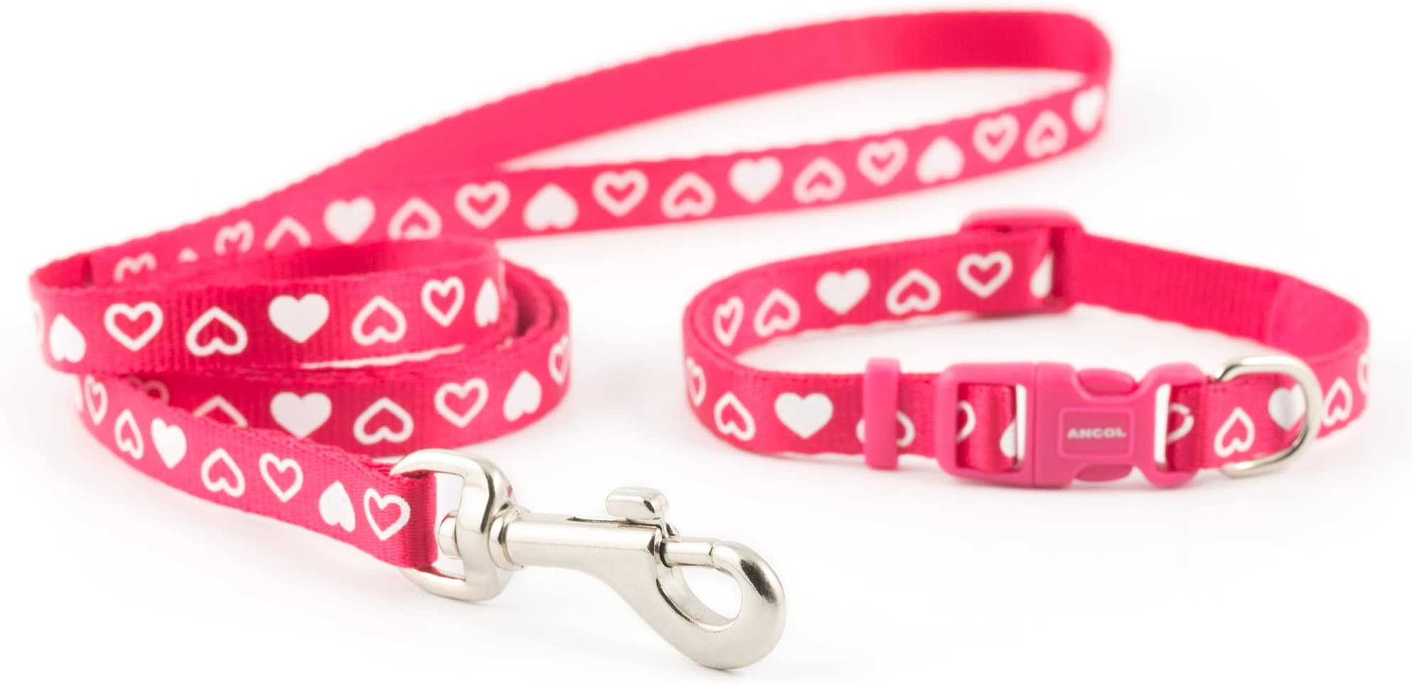 Ancol Small Bite Heart Collar Lead Set Raspberry adjusts 20-30cm