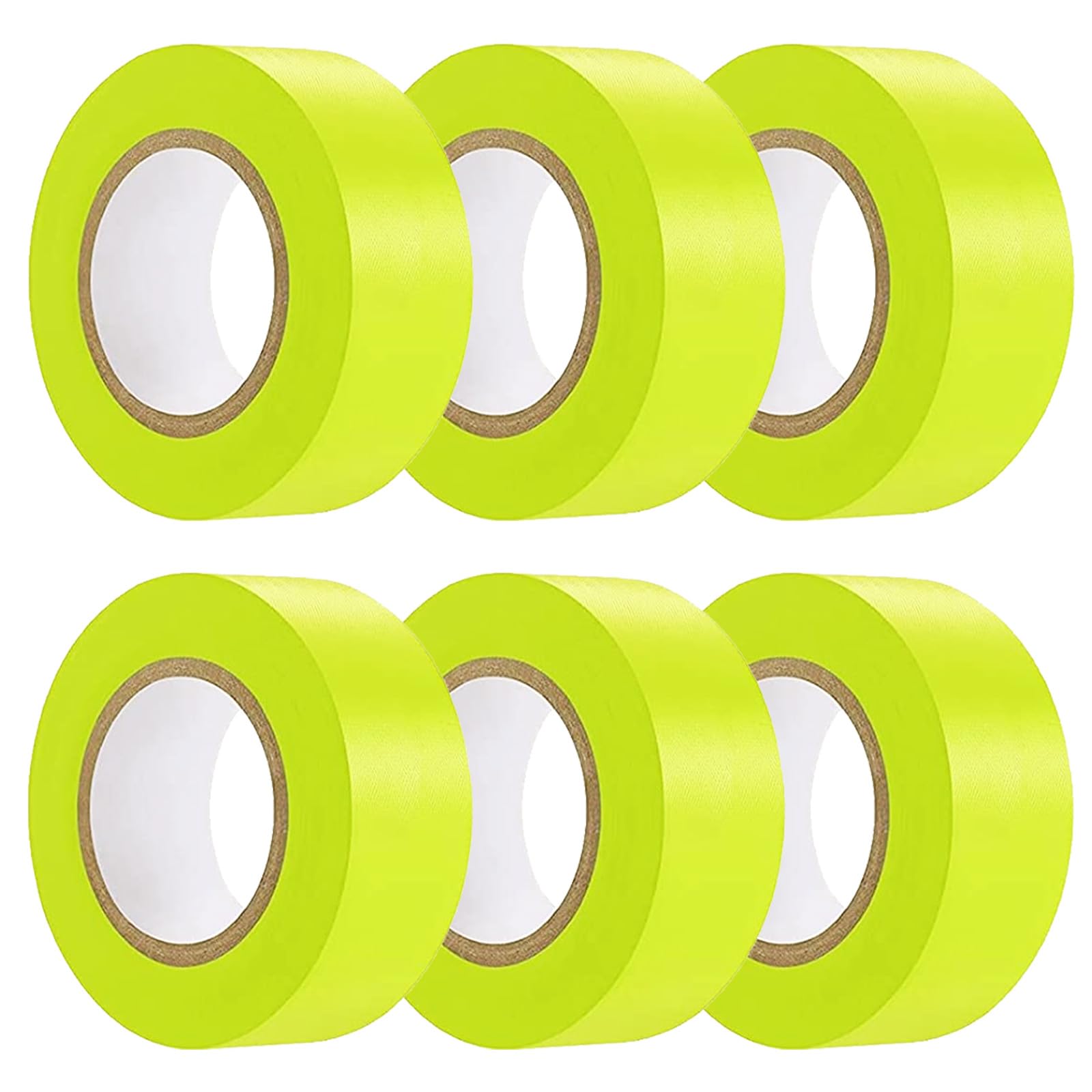 Hubaow 6 Pack Yellow Flagging Tape, Non-Adhesive Plastic Ribbon Neon Marking Roll, 1inch*600ft, Marking Tape for Tree Marking, Hunting, Boundaries and