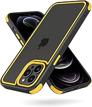 MobNano Case Compatible with iPhone 12 Pro Max (6.7 inches), Military Shockproof Camera Design, Transparent Back, Four Corners Bumper Case (Black/Yellow)