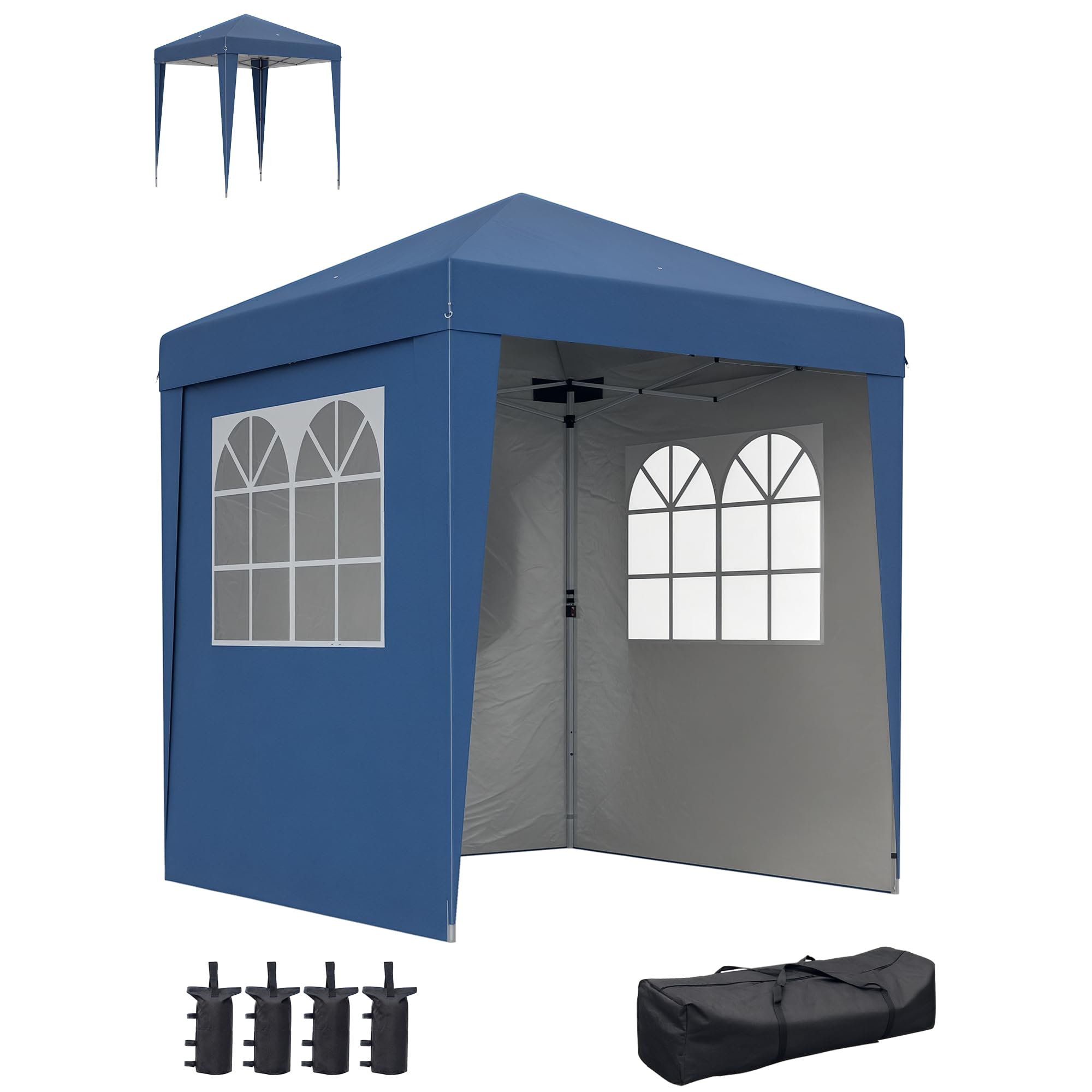 Outsunny Tonnelle de jardin pliante pop-up 2 x 2 m tente de réception hauteur réglable 3 niveaux Anti-UV 30+ 3 parois latérales avec 4 sacs de sable et 1 sac de transport tissu Oxford acier bleu foncé