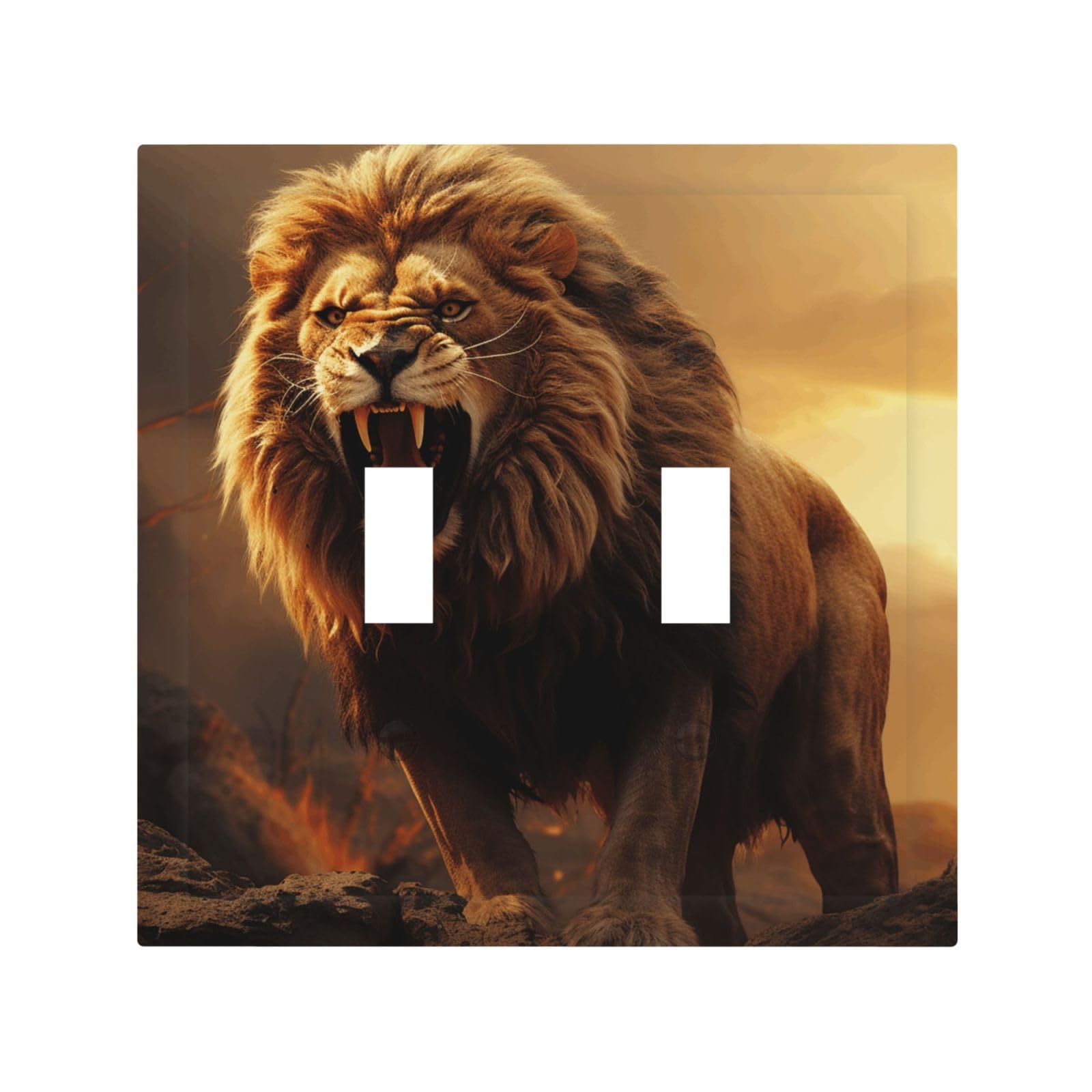 2-Gang Decorator Wall Plate Angry Roaring Lion Light Switch Cover Double Toggle Receptacle Wall Plate Mid Size 4.9" x 5" Wallplate Unbreakable Polycarbonate Outlet Faceplates Covers