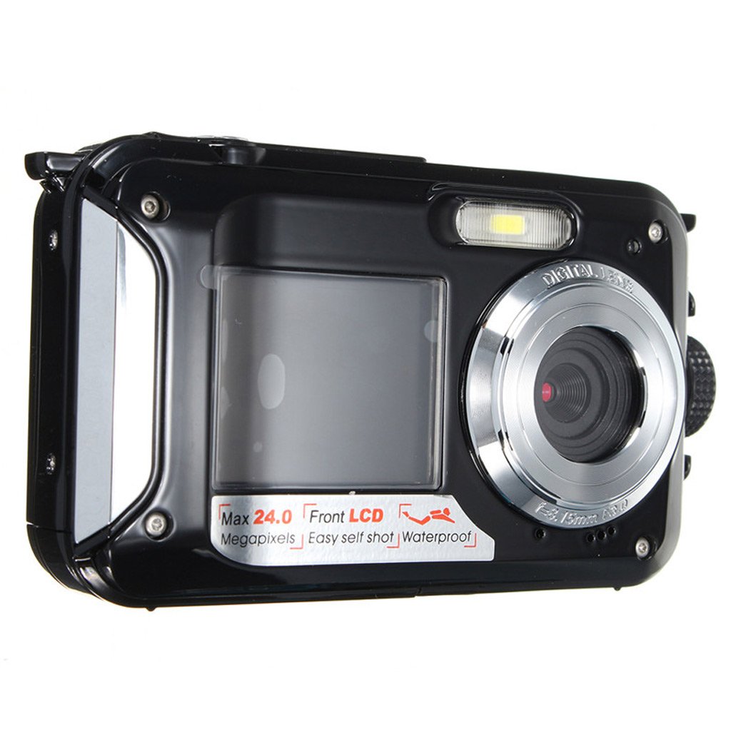 XHZNDZ Dual 2.7" LCD HD Waterproof Digital Video Camera 24MP MAX 1080P Double Screen 16x Zoom Underwater Sports Camcorder Camera Mic (Color : Black)