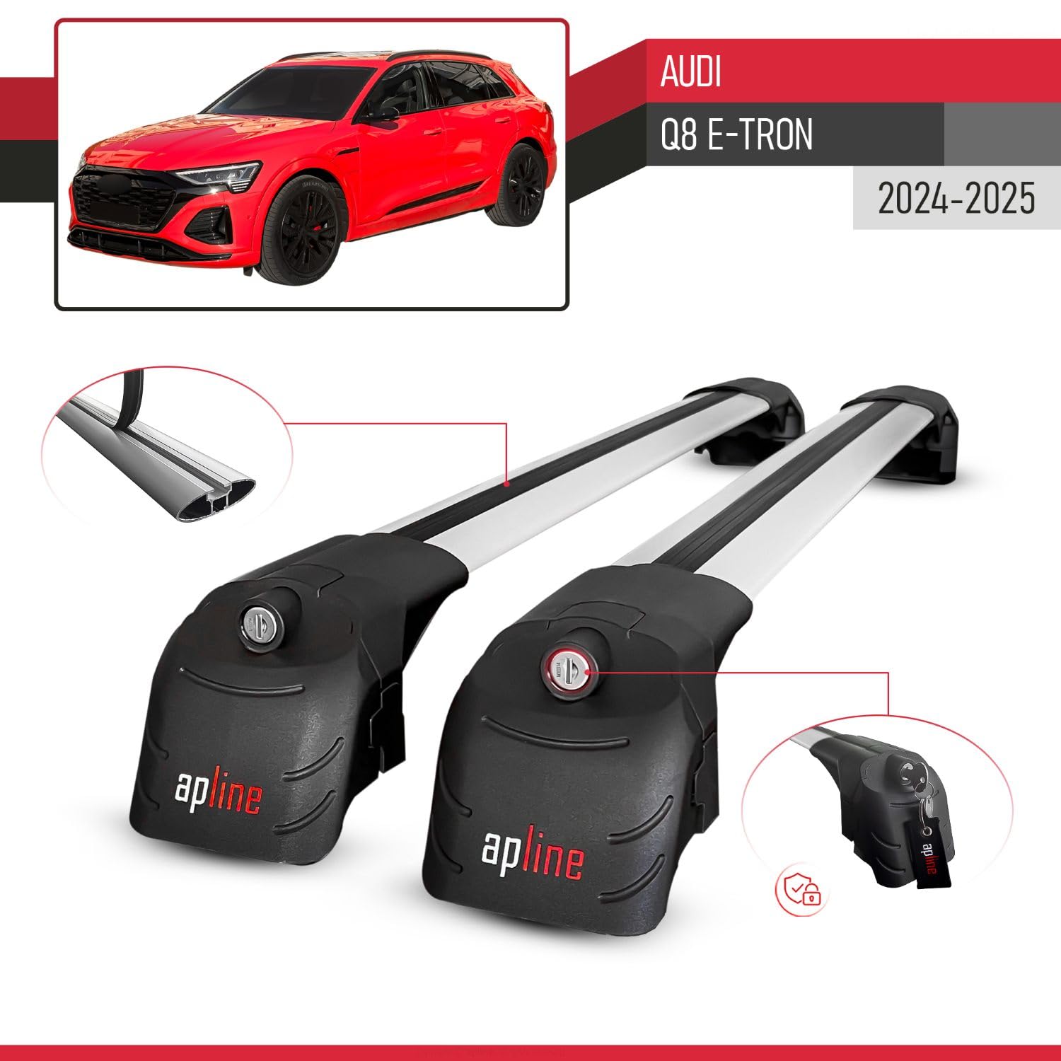 Compatible con Audi Q8 e-Tron 2024-2025 Modelo Ace-2 Barra de Techo Auto Portaequipajes Barras Transversales Gris Aluminio 2 Barras