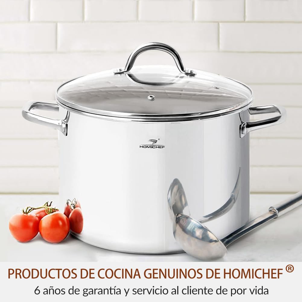 HOMICHEF Olla grande de acero inoxidable sin níquel con tapa (29 cm, 11 litros) - Olla sopera pesada pulida espejo 11L con tapa
