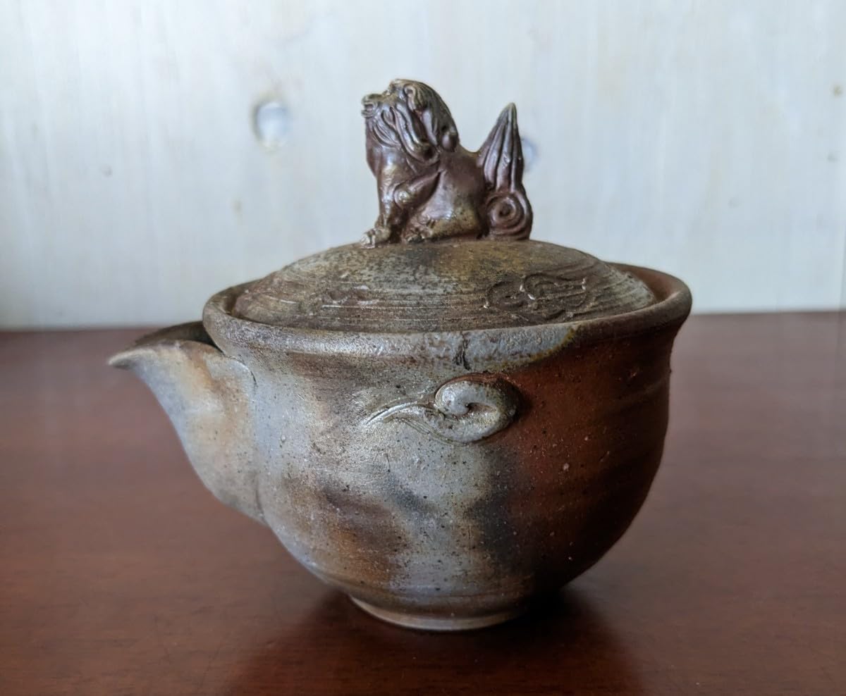 備前焼 明光窯 獅子 宝瓶 共箱 y045 明光窯 備前焼 宝瓶 獅子摘み