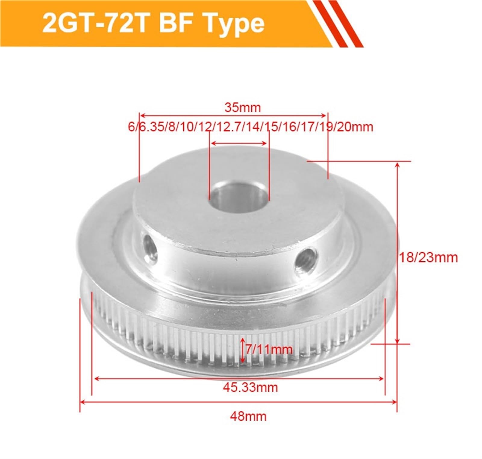 Bevel Gear Pinion Hardware Mechanical Tooth Belt Pulley GT2 72T 11mm Width 8/10/12/14/15/19/20mm Inner Bore 2GT Type 72Teeth Gear Wheel for Engraving Machine(12.7mm)