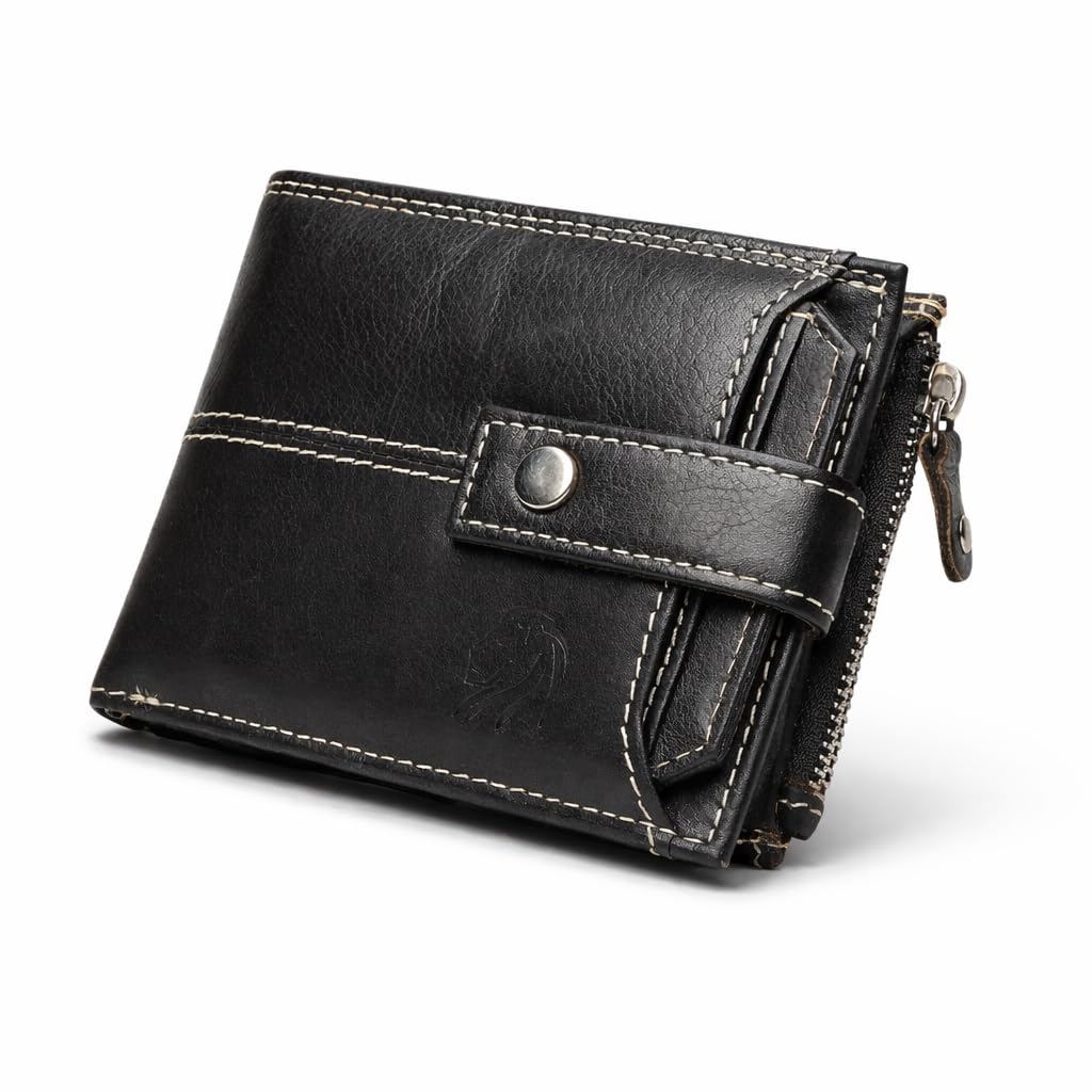 vemilio quality meets affordability VEMILIO Genuine Leather Wallet for Men with RFID Blocking | 9 Card Slots | Detachable Card Holder | Zipper Coin Pocket & ID Window | Classic Bifold Purse for Boys (Black)-picture-41