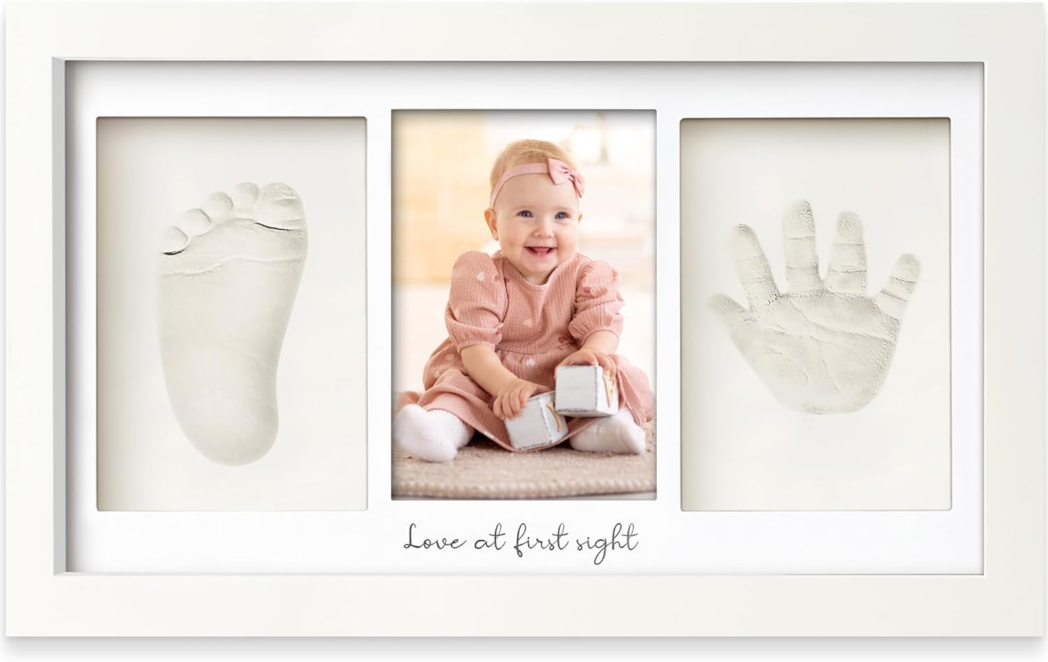 Generico Kit Ricordo Impronte Bambino con Cornice Foto, Argilla Atossica e Accessori, Colore Bianco Alpino