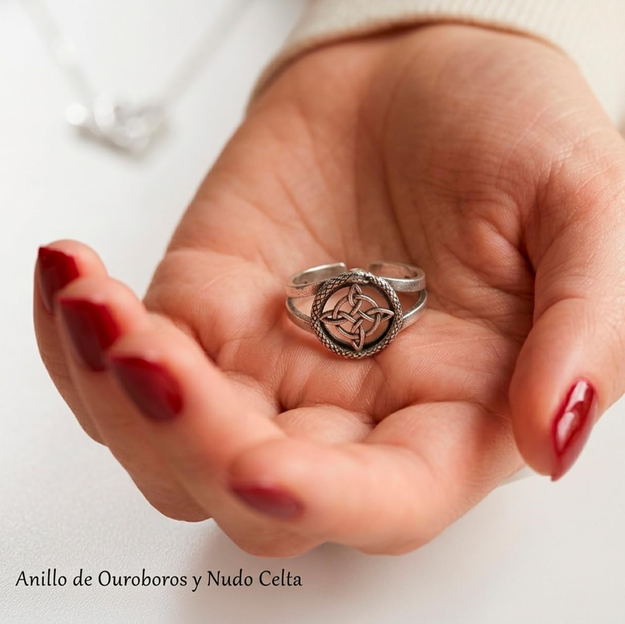 Only faith Pierścionek czarownicy ze srebra próby 925, celtycki design, regulowany rozmiar 6-8, celtycki uroboros Amulet ochronny