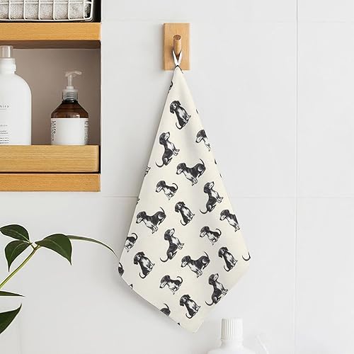 Miniatura 6 de Decorative Hand Towels for Bathroom - Retro Sausage Dog Print Soft Absorbent Small Bath Hand Towels for Kitchen, Farmhouse, Spa, Hotel, Guest Tea