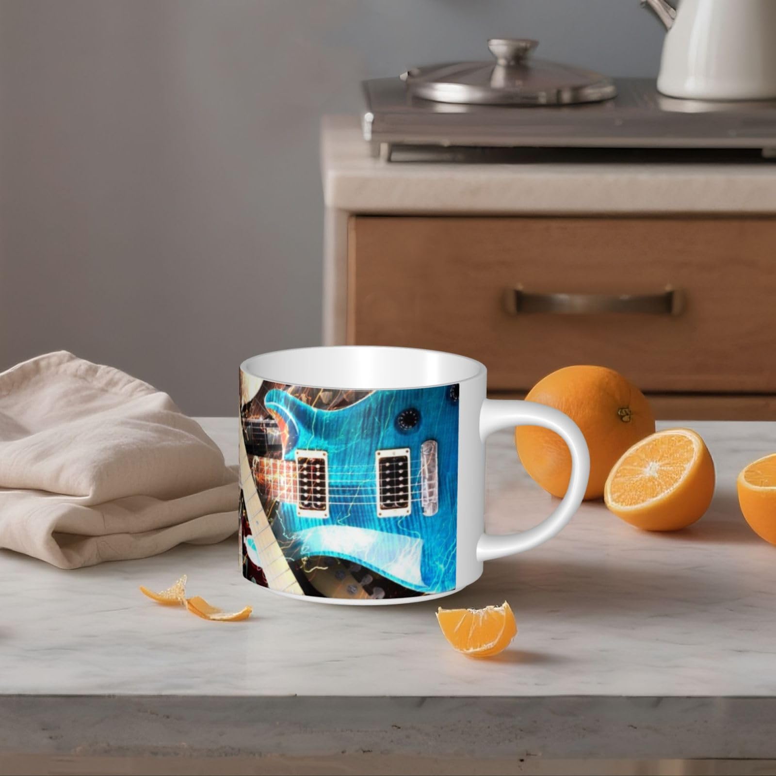 Tazza di caffè in ceramica di grande capacità stampata musica magica della chitarra elettrica