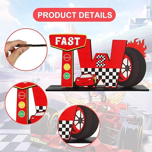 Miniatura 3 de Carteles de dos letras de auto de carreras rápidos para centros de mesa de la tabla para decoraciones de segundo cumpleaños para niños, suministros