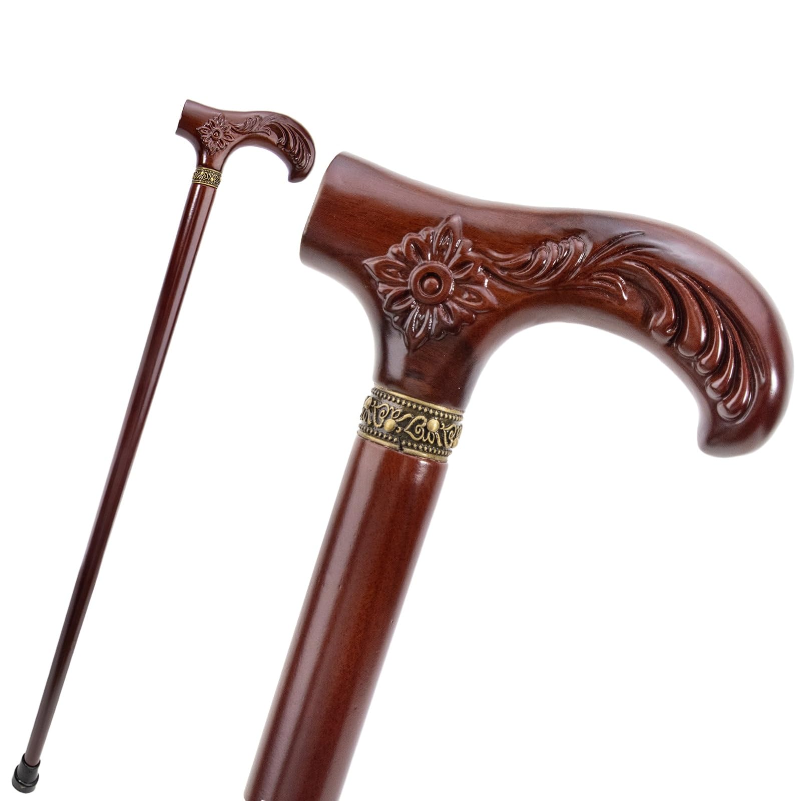 Bastón de Madera, Motivo Floral Tallado a Mano, Unisex, Alta Capacidad de Carga, Mango Ergonómico Confortable, Diseño Elegante