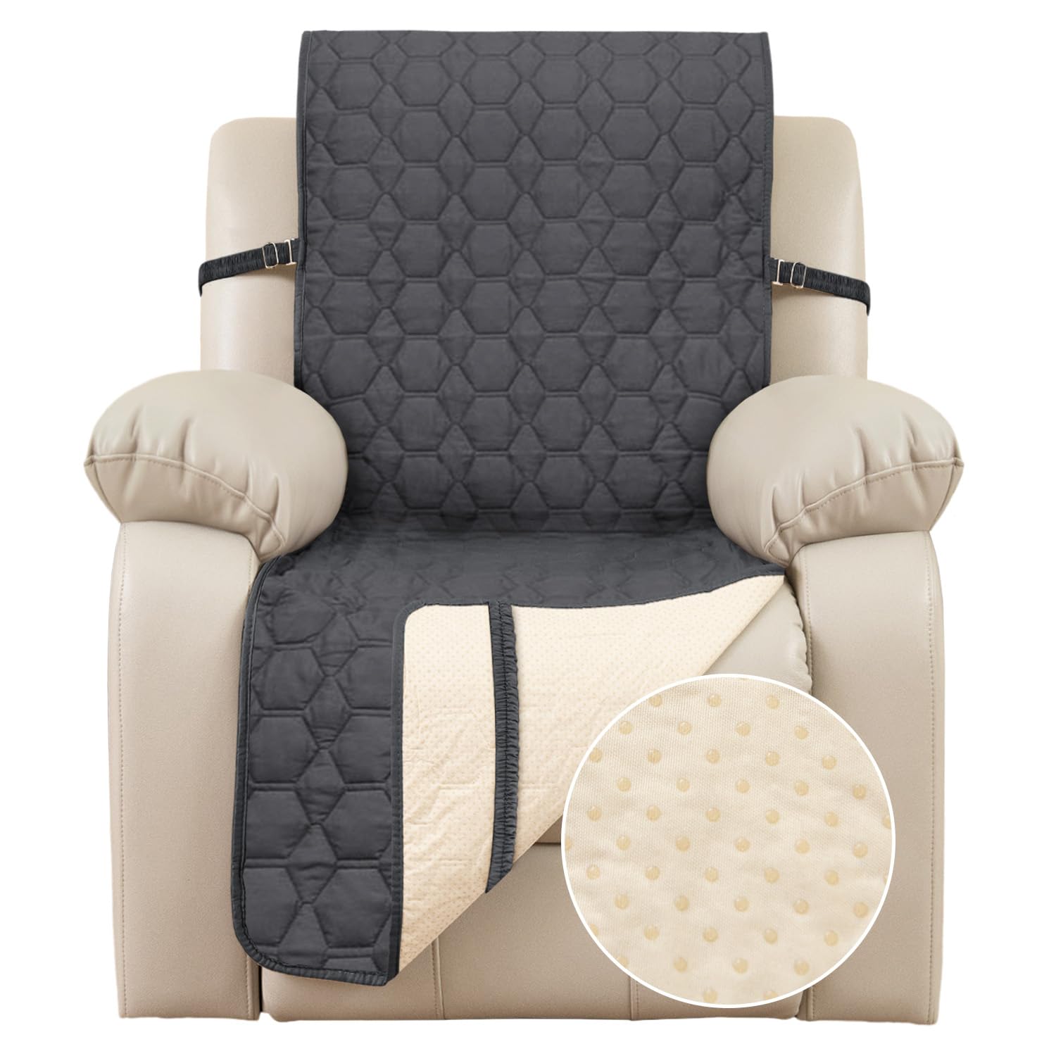 DEARTOWN Waterproof Oversized Recliner Chair Cover - Non-Slip Recliner Sofa Slipcover Furniture Protector, Washable Couch Cover for Dog and Kids, Dark