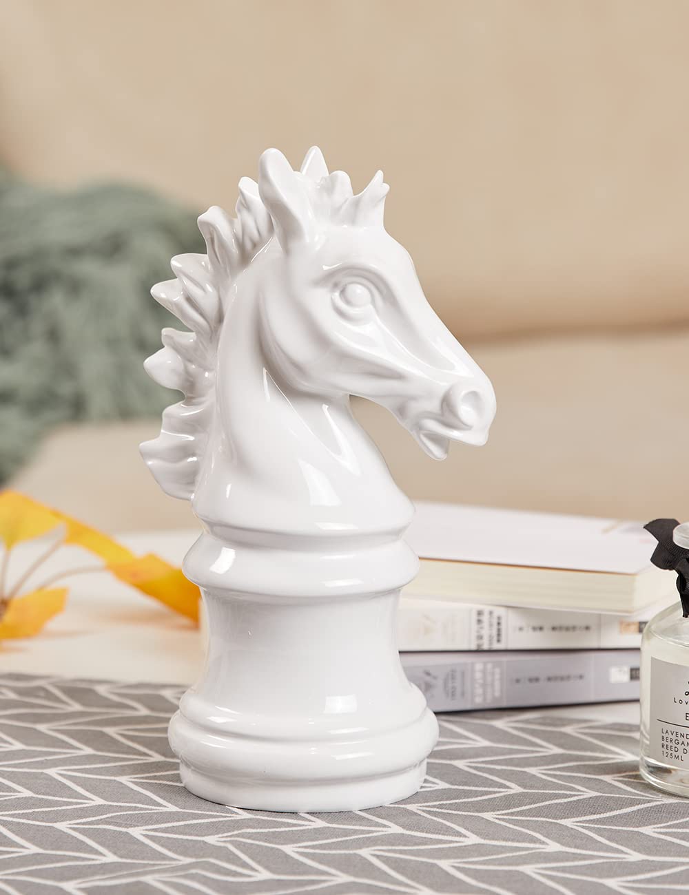 NENBOLEC Chess Statue Decor Piece Sculpture Knight Gifts Large Game Figurine Home Arts Polyresin White 10inch