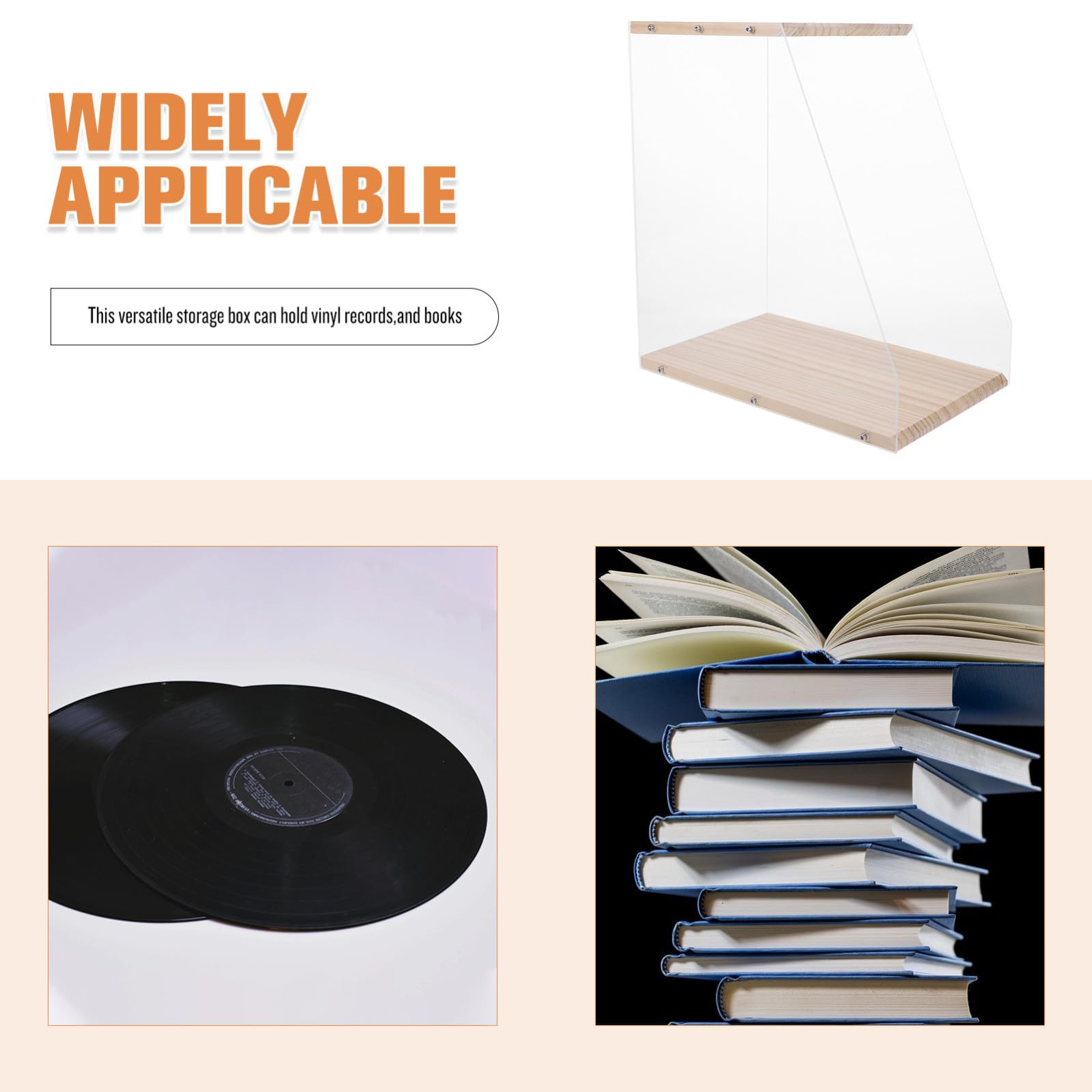 Mobiletto Porta CD e Dvd in Legno Trasparente, Vetrina Espositore per Dischi in Vinile e Libri, Scaffale Compatto da Scrivania per Organizzazione Media e Biblioteca Personale