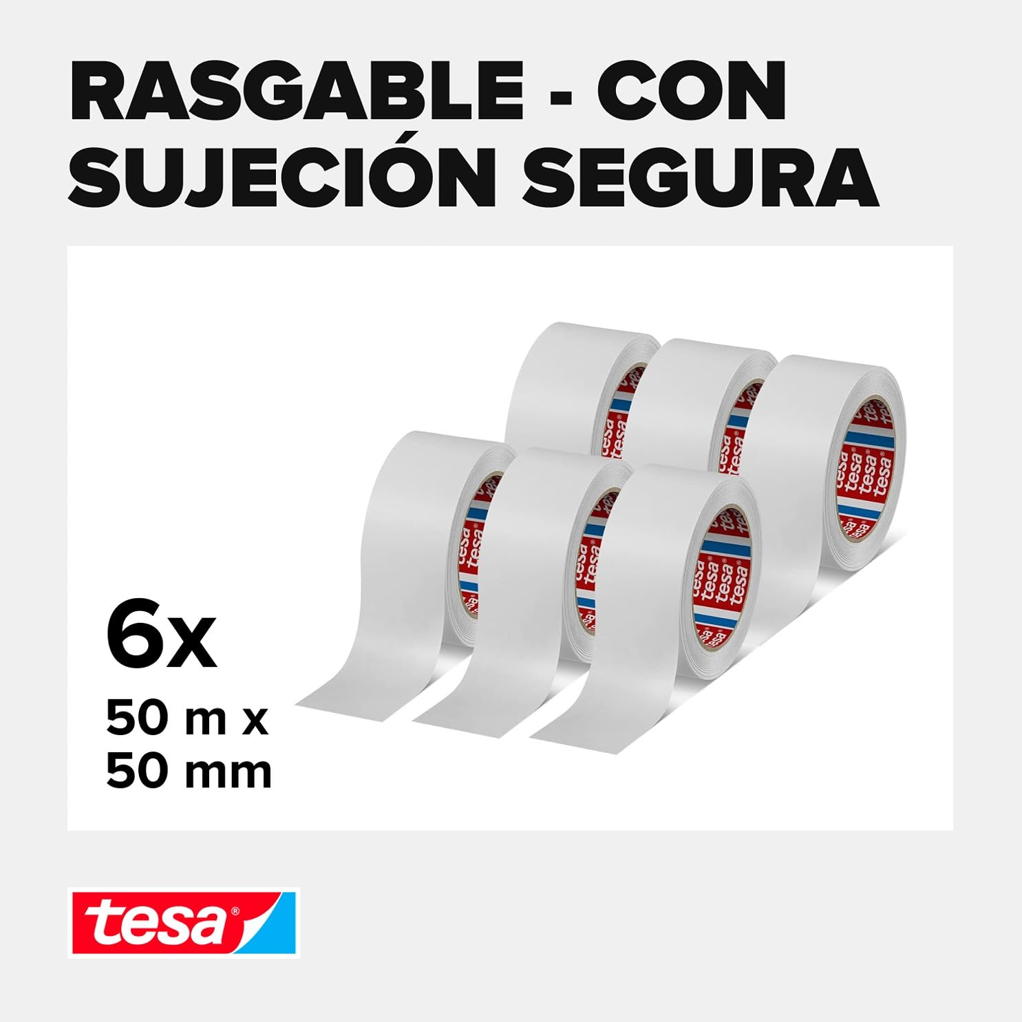 tesapack 4313 Cinta adhesiva de papel - Blanca - 6 rollos - 50 m x 50 mm