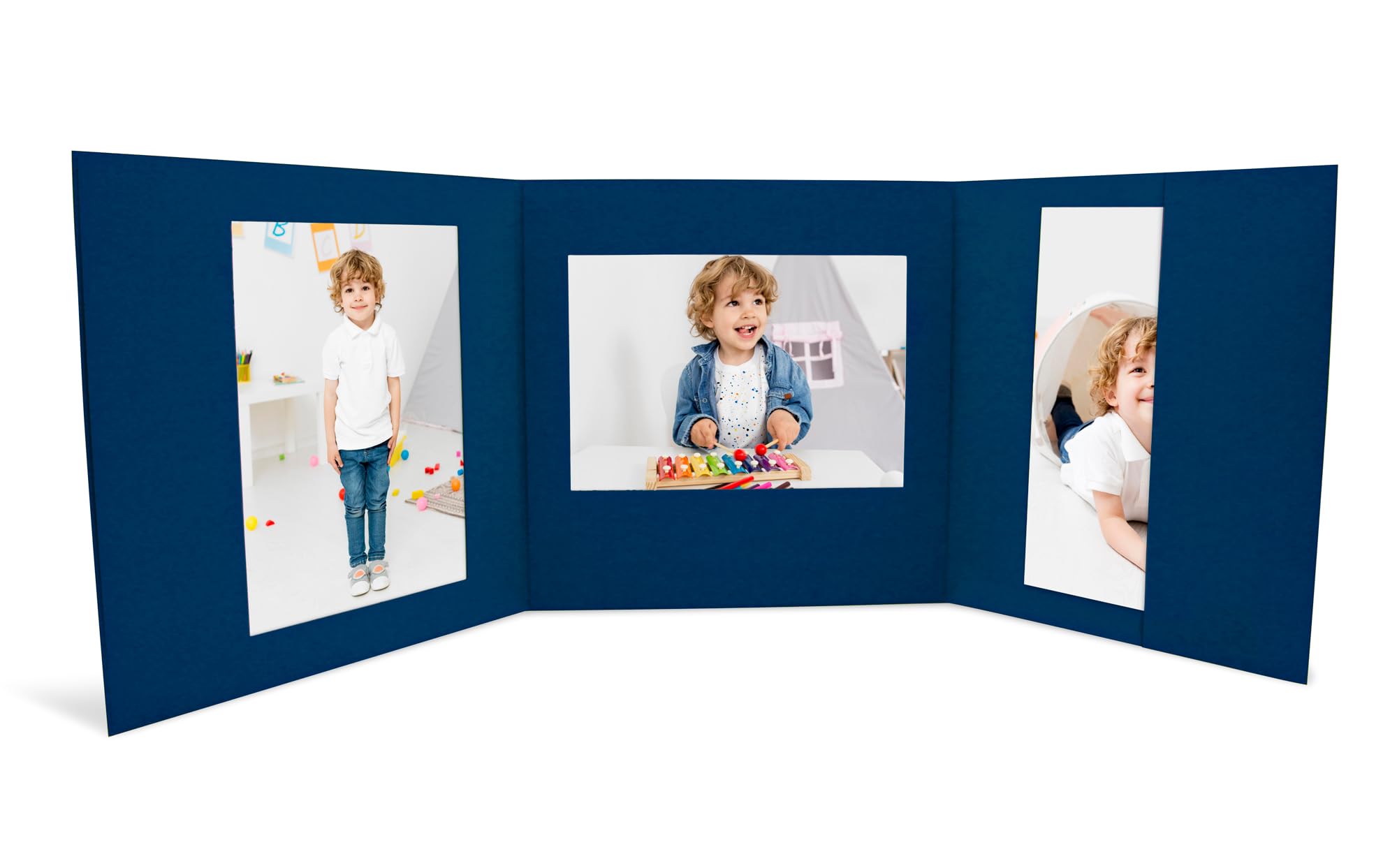25 Fotomappen für Fotografen – 3-teilig, für Bilder im Format 13x18 cm – Hochwertiger Karton, 270 g/m², ideal für Hochformat & Querformat – Einsteck-Langtasche inklusive (Blau)