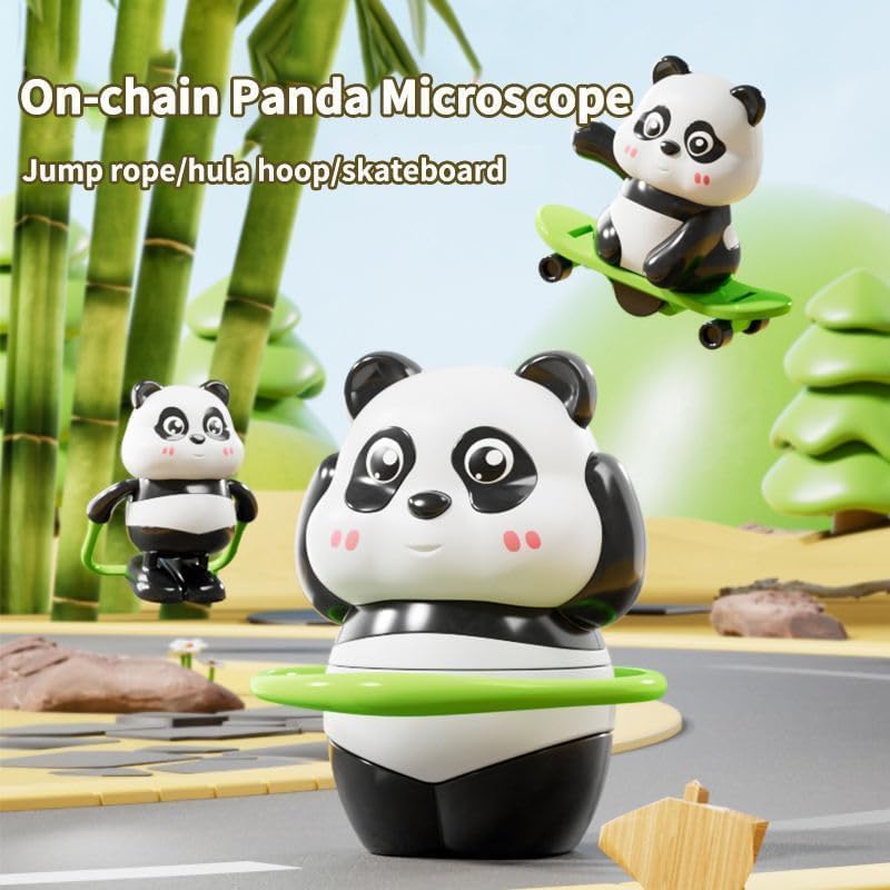 Image of Cute Panda Action Toy Set for Kids, 3 PCS Moving Play Figures with Skateboard, Hula Hoop and Jump Rope, Interactive Indoor Activity Gift for Boys and Girls Age 3+