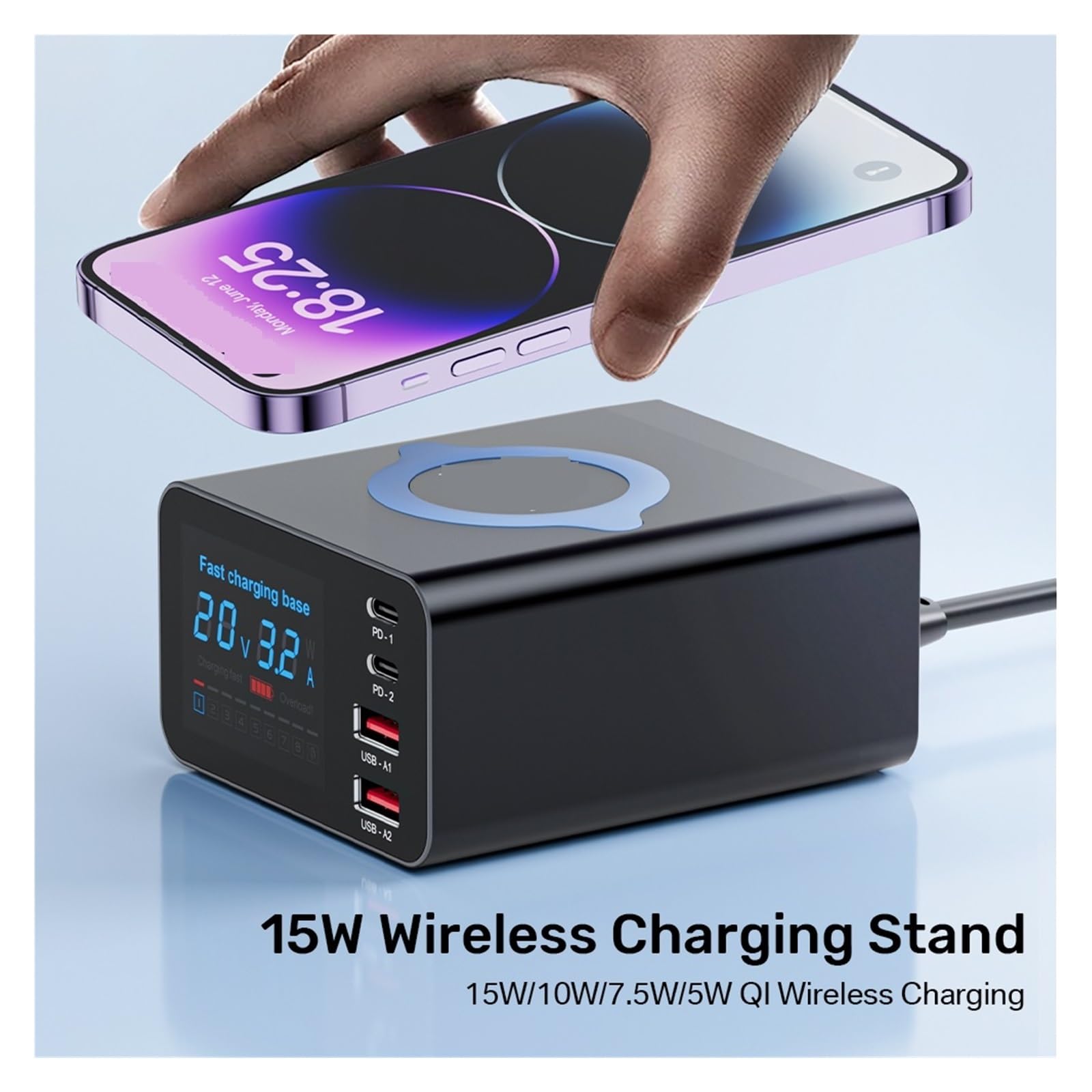 Caricabatterie Wireless Caricabatterie Rapido Tipo C Da 110 W Display LCD Stazione Di Ricarica USB 5 In 1 For Laptop Cassaforte Veloce(With 100w 1m cable)